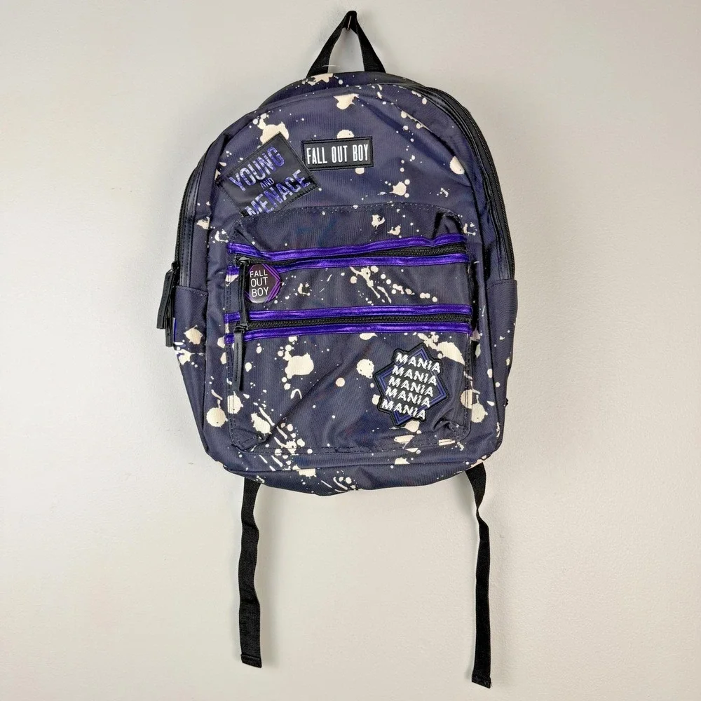 Fall Out Boy Backpack Black Paint Splatter Mania Adjustable Straps Young Menace